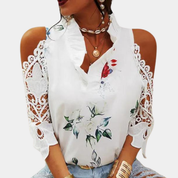 Florale Cold-Shoulder Bluse mit Spitze | Femininer Flair | Sommerromantik