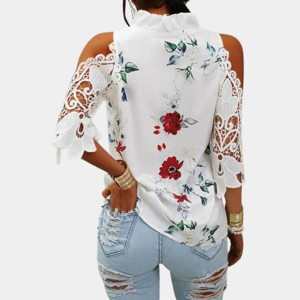 Florale Cold-Shoulder Bluse mit Spitze | Femininer Flair | Sommerromantik