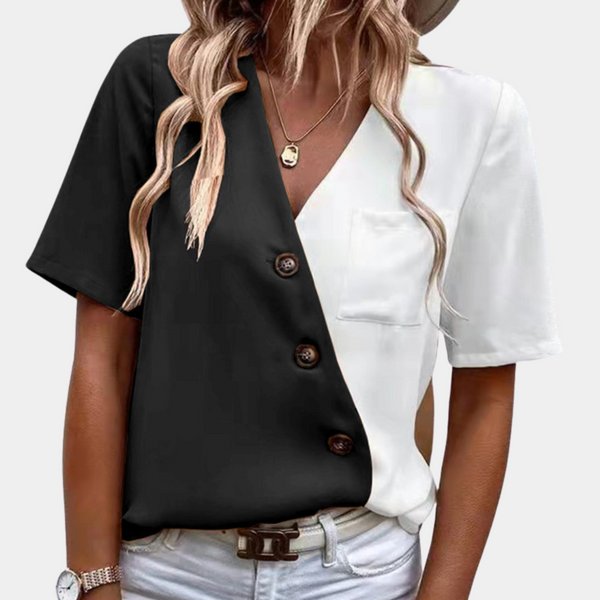 Zweifarbige Bluse mit Knopfleiste | Modern & Kontrastreich | Casual Statement-Piece