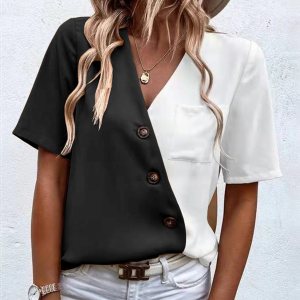Zweifarbige Bluse mit Knopfleiste | Modern & Kontrastreich | Casual Statement-Piece