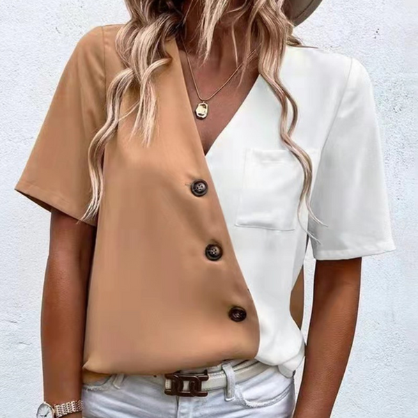 Zweifarbige Bluse mit Knopfleiste | Modern & Kontrastreich | Casual Statement-Piece