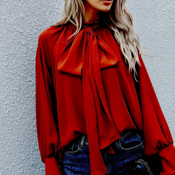 Bluse mit Schluppe & Puffärmeln | Parisian Chic | Elegant & Fließend