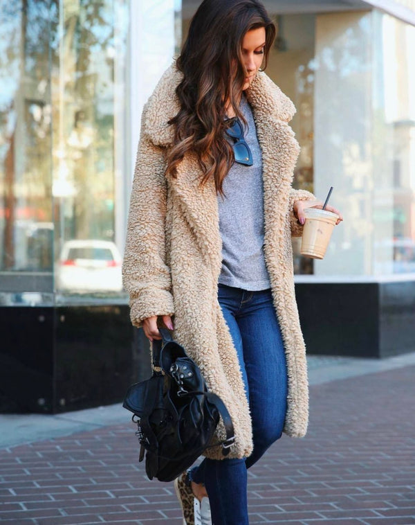 Langer Teddy-Mantel | Kuschelig & Trendig | Perfekt für kalte Tage