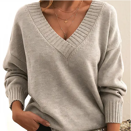 Klassischer V-Ausschnitt Pullover | Lockerer Schnitt | Perfekt für Alltag und Freizeit | Weiches Strickmaterial