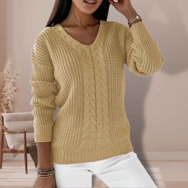 Pullover mit V-Ausschnitt und Zopfmuster | Klassisches Design | Perfekt für Alltag und Freizeit | Weicher Strick