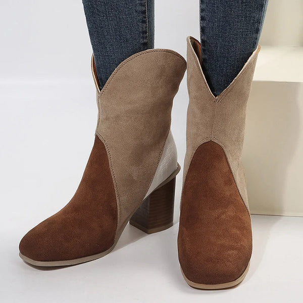 Cowboy-Stiefeletten | Mehrfarbiges Wildleder-Design | Western-Stil | Bequemer Absatz