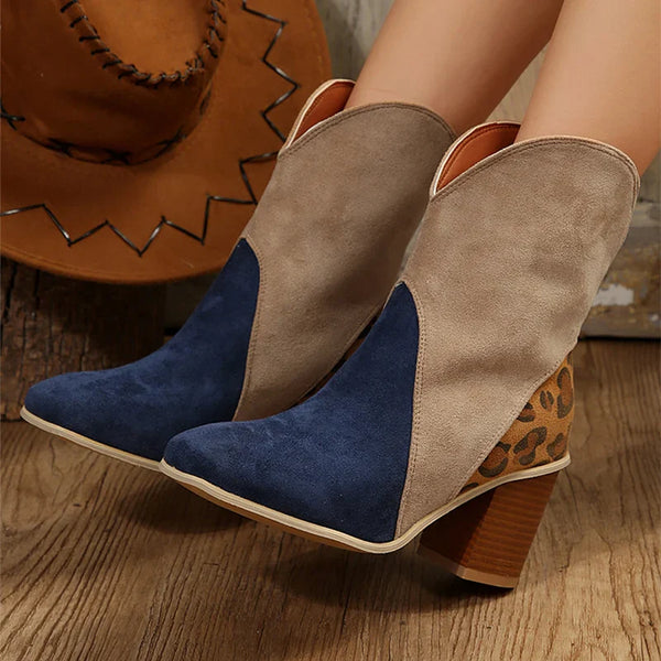 Cowboy-Stiefeletten | Mehrfarbiges Wildleder-Design | Western-Stil | Bequemer Absatz