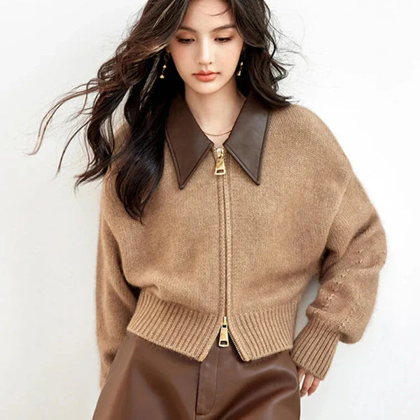 Cardigan mit Reißverschluss und Kontrastkragen | Stilvoll und Bequem | Perfekt für den Alltag