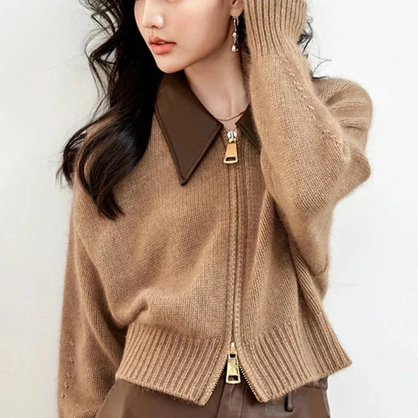 Cardigan mit Reißverschluss und Kontrastkragen | Stilvoll und Bequem | Perfekt für den Alltag