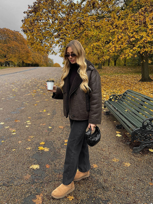 Kunstlederjacke mit Teddyfutter | Trendig & Warm | Perfekt für kalte Tage