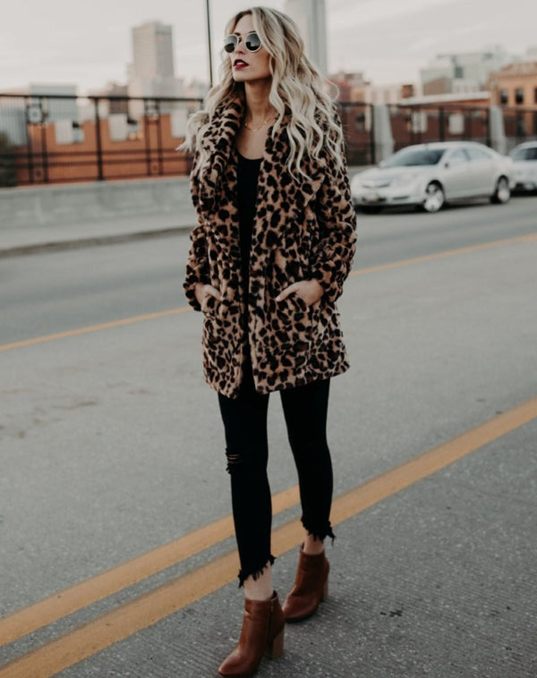 Leopardenmuster-Kunstfellmantel | Wild & Stilvoll | Perfekt für auffällige Winter-Looks