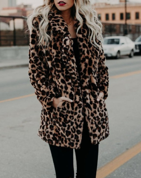 Leopardenmuster-Kunstfellmantel | Wild & Stilvoll | Perfekt für auffällige Winter-Looks