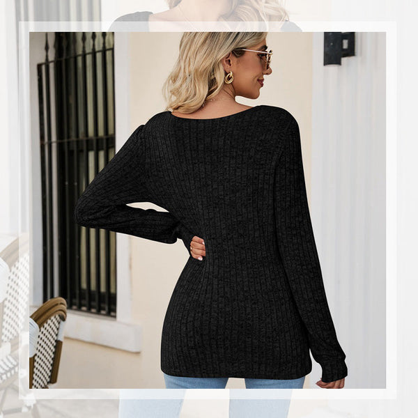 Rippenstrick-Langarmshirt mit Rundhalsausschnitt | Lässig und Feminin | Perfekt für den Alltag