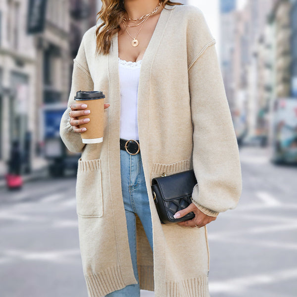 Langer Strick-Cardigan mit Taschen | Kuschelig & Stilvoll | Perfekt für Übergangszeiten