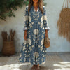 Boho-Maxikleid mit weißem Blumendruck | Relaxed Fit | Urlaub & Alltag | Leichte Baumwoll-Leinen-Mischung