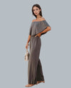 Schulterfreier Jumpsuit mit Rüschen | Eleganter Schnitt | Perfekt für Abend und Freizeit | Fließendes Design