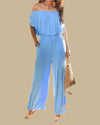 Schulterfreier Jumpsuit mit Rüschen | Eleganter Schnitt | Perfekt für Abend und Freizeit | Fließendes Design