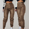 High Waist Cargo-Lederlook Hose | Glanz-Finish | Urban Street Chic