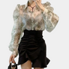 Transparente Bluse mit Blumenprint & Puffärmeln | Elegant & Extravagant | Fashion-Statement mit Glam-Faktor