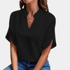 Bluse mit V-Ausschnitt & Fledermausärmeln | Minimalistisch & Edel | Everyday-Essential mit Stil