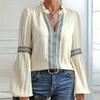Bluse mit Biesenfalten & Ethno-Bordüre | Modern Boho | Elegant & Locker
