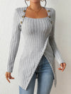 Asymmetrischer Strickpullover mit Schnallen | Modern & Figurschmeichelnd | Freizeit & Alltag | Weiches Material