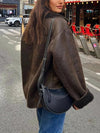 Oversized Kunstlederjacke mit Shearling-Details | Eleganz & Wärme | Perfekt für kalte Tage