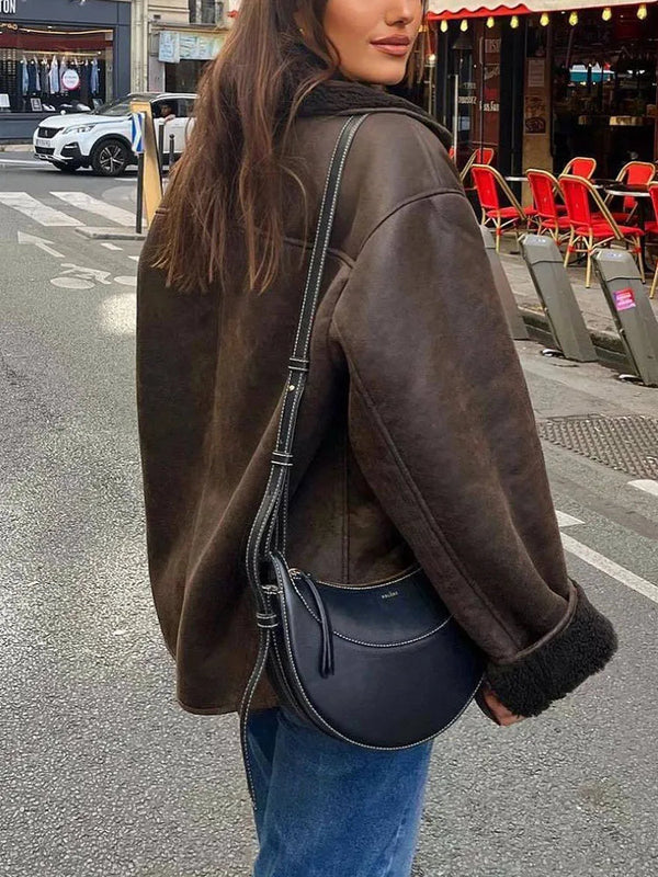 Oversized Kunstlederjacke mit Shearling-Details | Eleganz & Wärme | Perfekt für kalte Tage