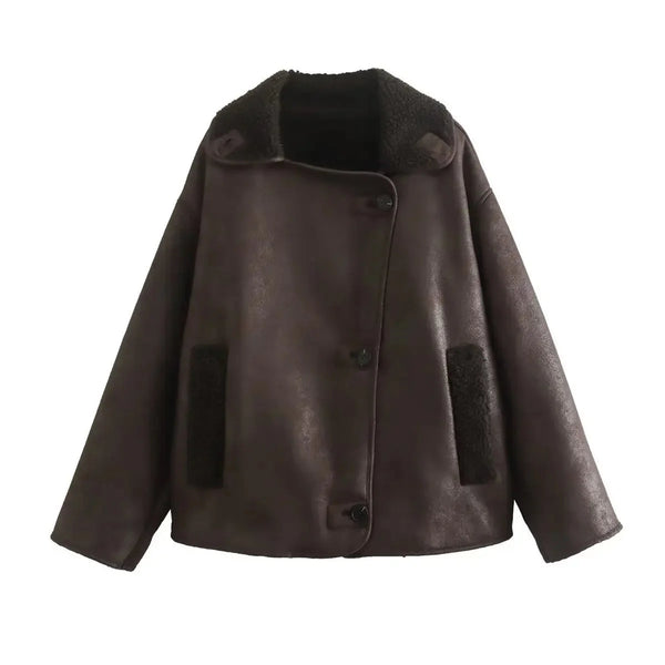Oversized Kunstlederjacke mit Shearling-Details | Eleganz & Wärme | Perfekt für kalte Tage