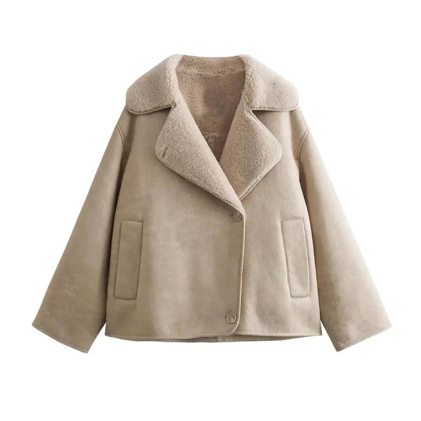 Oversized Kunstlederjacke mit Shearling-Details | Eleganz & Wärme | Perfekt für kalte Tage